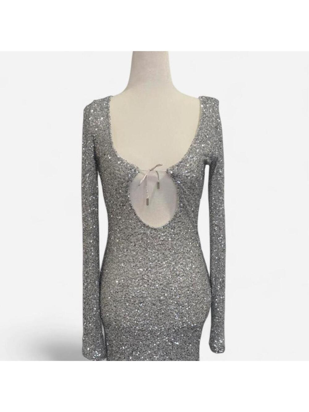 PepperMayo Starstruck Silver Sequin Open Back Mini Dress NWT | XS